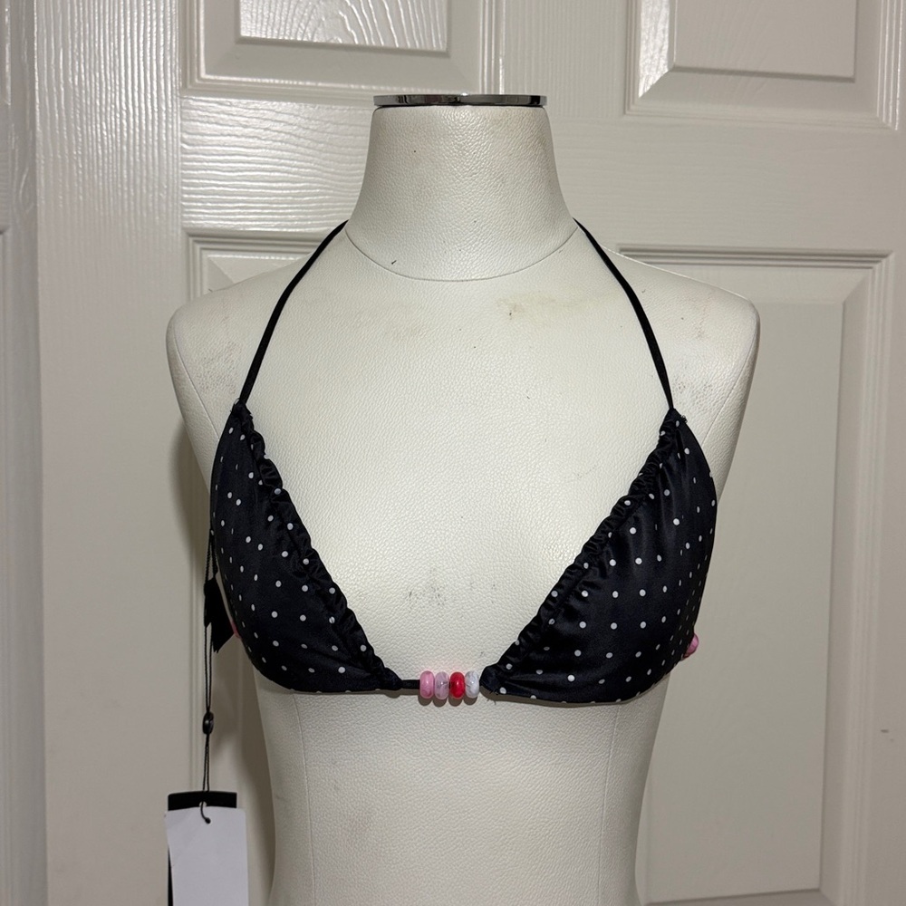 Tiger Minst Finlea Black Polka Dot Triangle Bikini Adjustable Halter Neck - Picture 2 of 7